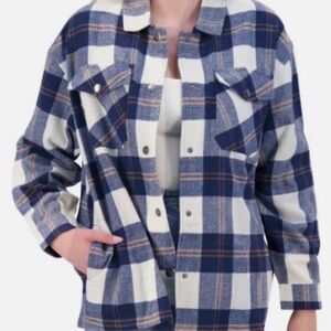 Costco Ladies Blue Checked Long Sleeve Shirt Jacket w/Snaps NWT Choose Your Size